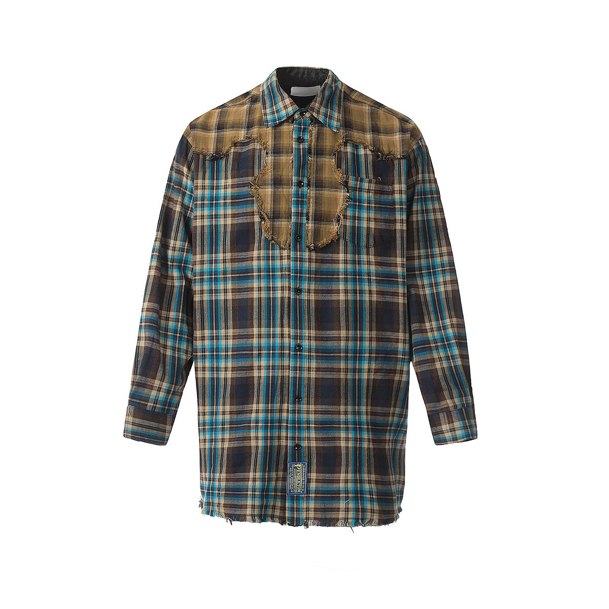 Unisex Shirts Vintage Plaid Shirt Splicing Loose Jacket