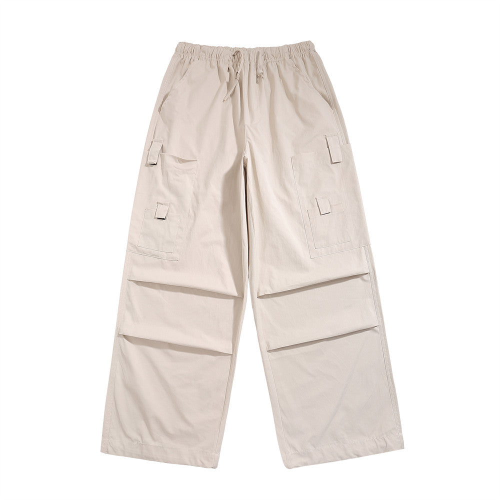 Men Sweatpants Velcro Pocket Wide-Leg Overalls Loose Casual Pants Trousers