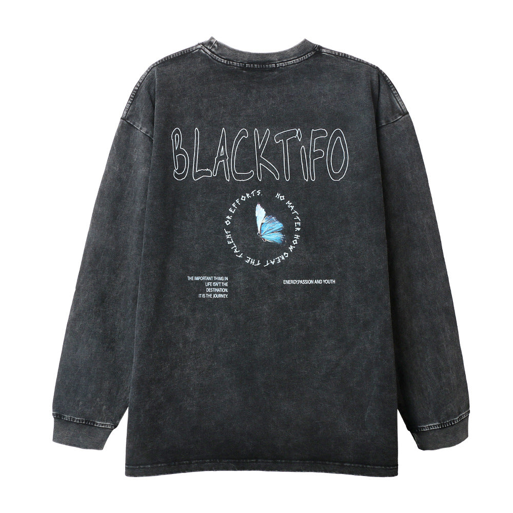 Men Long Sleeve T-Shirt Distressed Character Printed Long Sleeve T-shirt