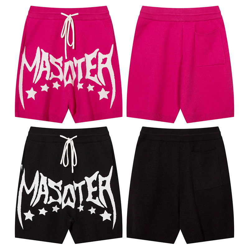 Men Shorts Retro Alphabet Jacquard Knitted Sports Shorts