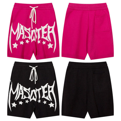 Men Shorts Retro Alphabet Jacquard Knitted Sports Shorts