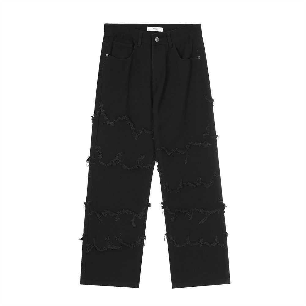 Men Jeans Raw Edge Hip Hop Loose