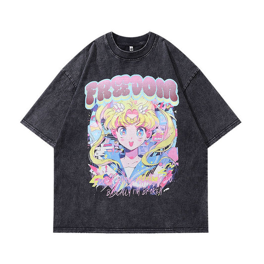 Men's T-Shirt T-shirt Men's and Women's Retro Wash Short Sleeve