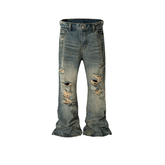 MIJKO Men's Vintage Pants MIJKO Men's Women's Washed Old Trousers Ripped Jeans