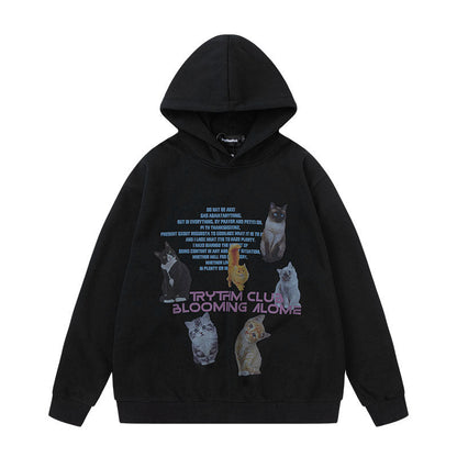 Men Hoodie Cute Cat Print Couple Hooded Sweater