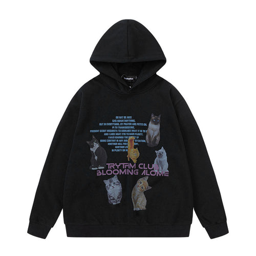 Men Hoodie Cute Cat Print Couple Hooded Sweater