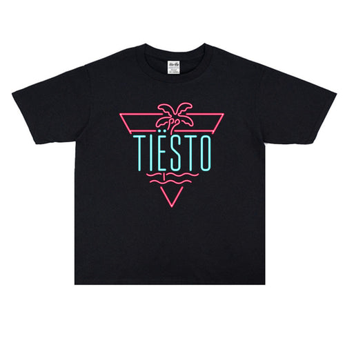 Rock Star T Shirt Tiesto Disc Printing T-shirt Short Sleeve Loose Cotton Crew Neck