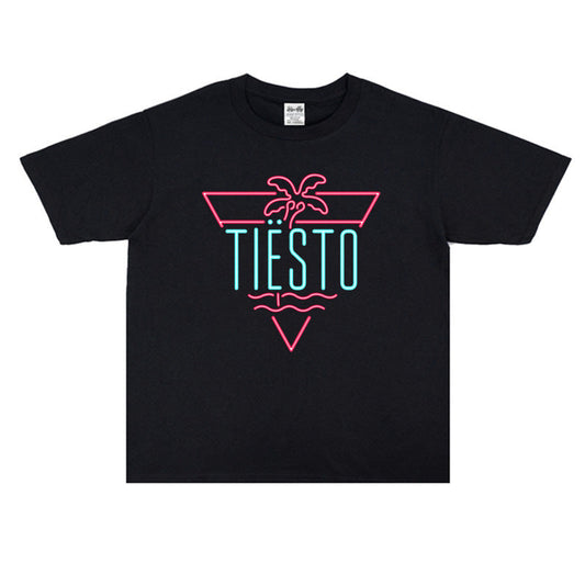 Rock Star T Shirt Tiesto Disc Printing T-shirt Short Sleeve Loose Cotton Crew Neck