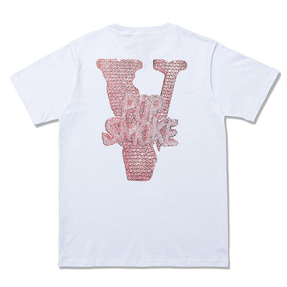 Vlone T Shirts Palm Necklace Large V Printed High Street Men's and Women's Short-Sleeved T-shirt