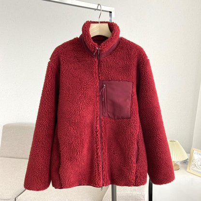 Women Cotton Coat Loose Zip Windproof Lamb Fur Warm