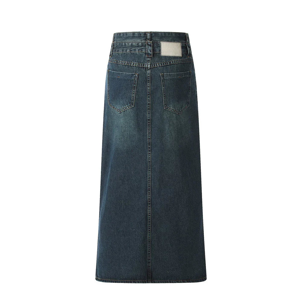 Women Long Skirt Slit Half-Length Jeans Loose Straight Dress