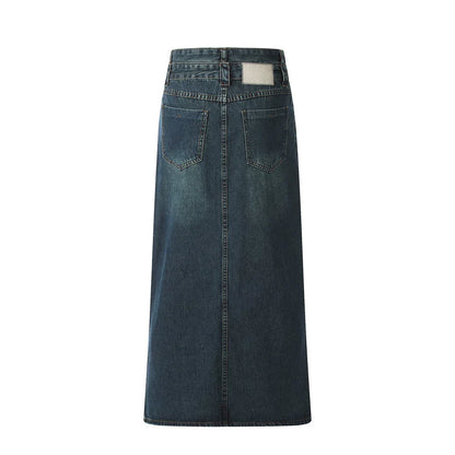 Women Long Skirt Slit Half-Length Jeans Loose Straight Dress