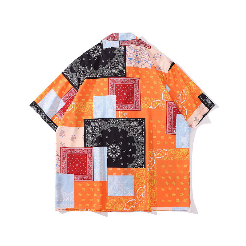 Short Sleeve Shirt Cashew Nuts Printed Shirt Summer Retro Loose Hawaii