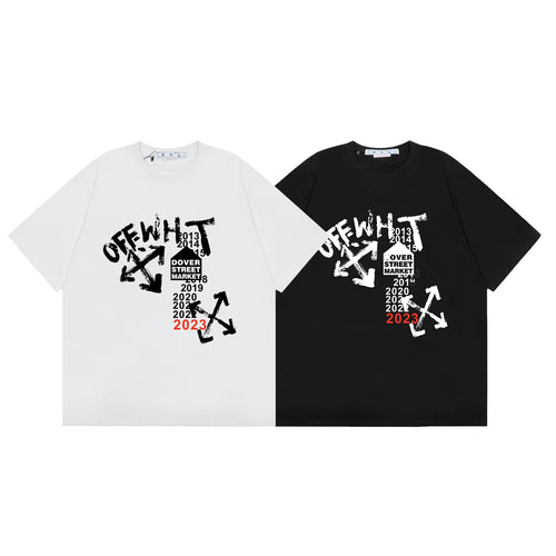 Off White T Shirts OW Square Letter Arrow Pattern Crew Neck Pullover Short Sleeves