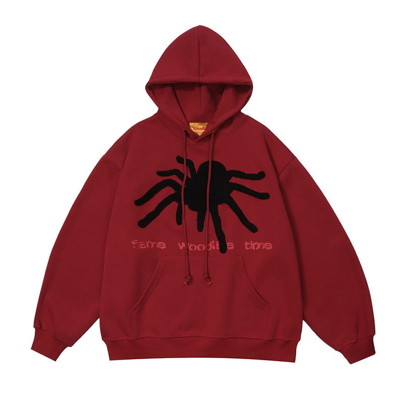 Men Hoodie Flocking Embroidered Couple Hooded Sweater Men's and Women's Dopamine Hip Hop Hooded Top