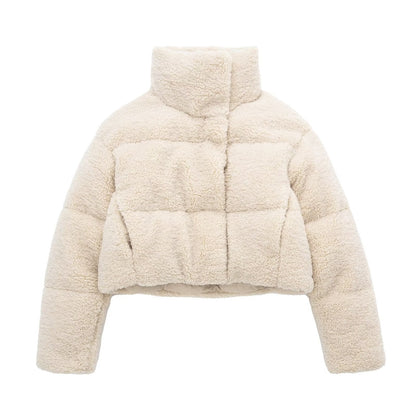 Women Cotton Coat Imitation Lamb Wool Stand Collar Loose Casual Thickening