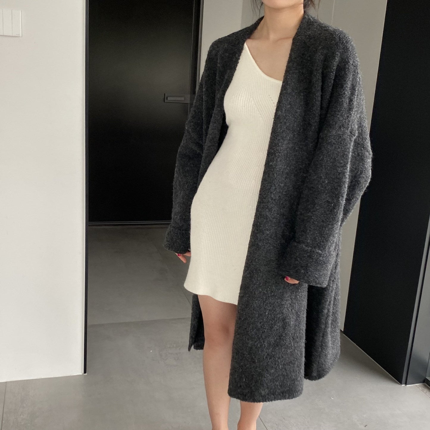 Women Cardigan Sweater Autumn and Winter Woolen Coat Baggy Coat Long Sleeve Jacket K331