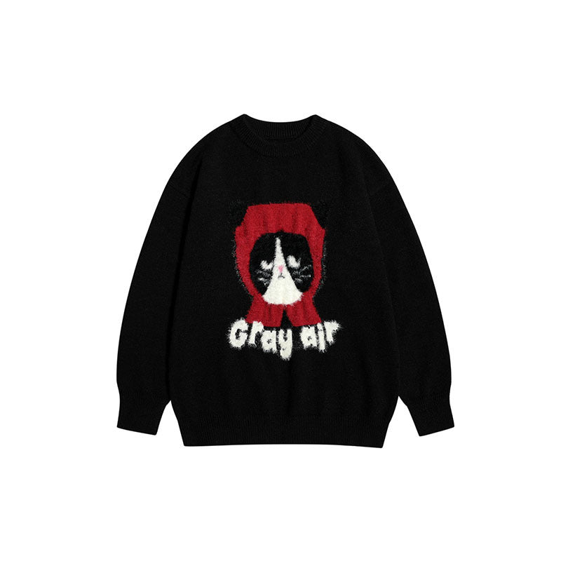 Women Sweater Girl Cartoon Jacquard Idle Style Knitted Sweater