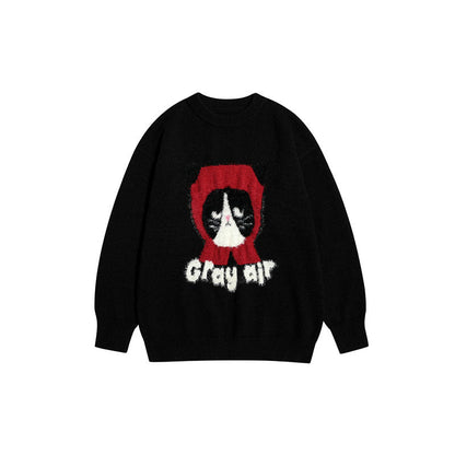 Women Sweater Girl Cartoon Jacquard Idle Style Knitted Sweater