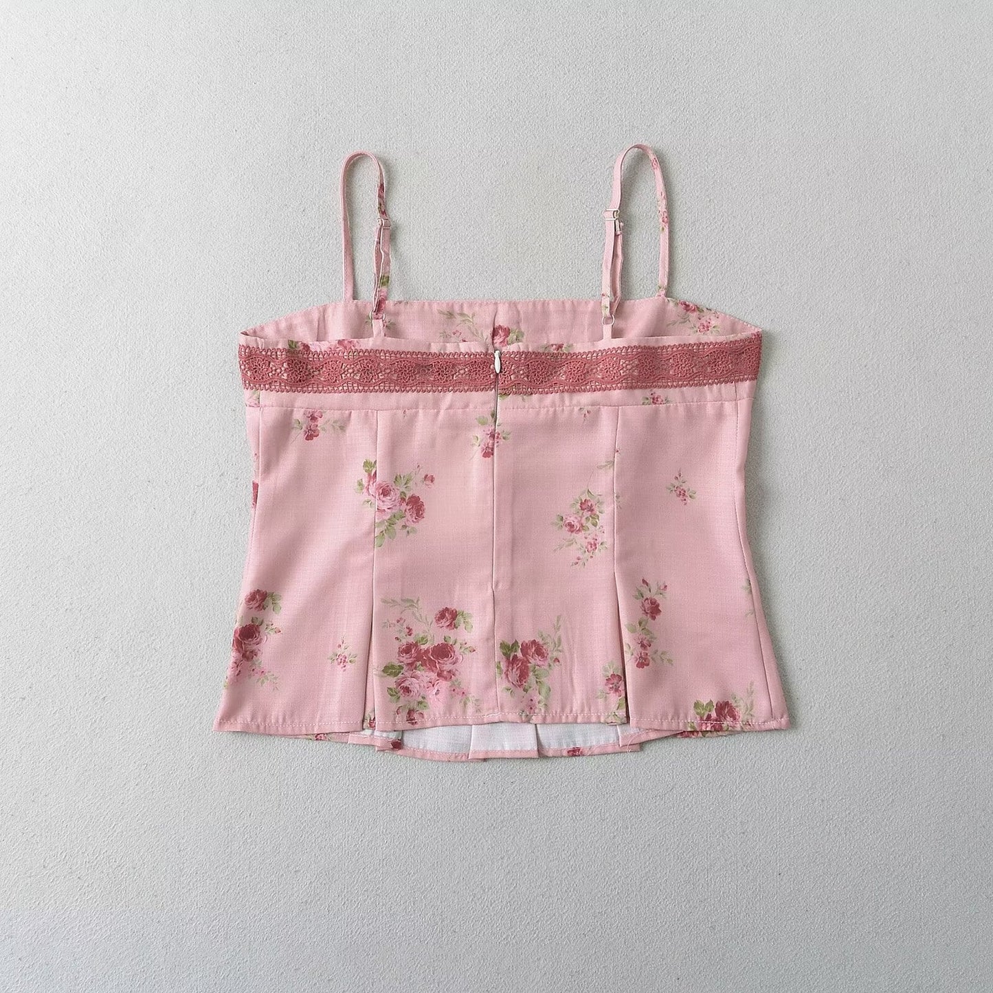 Women Tops Summer Lace Printed Suspenders Backless Short Sexy Top