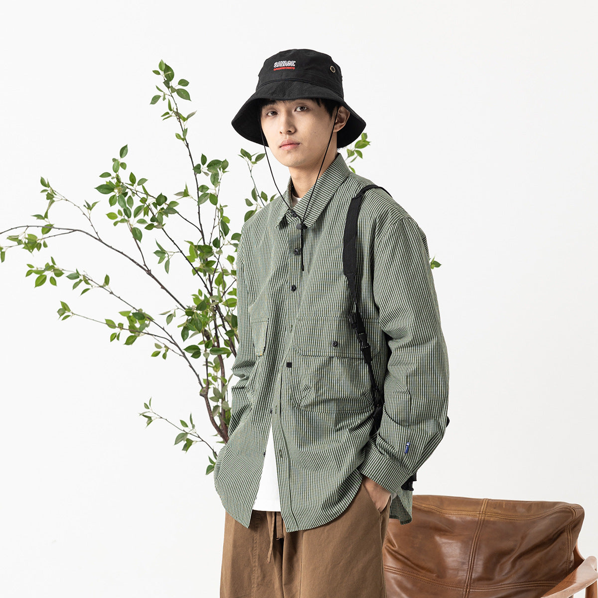 Unisex Shirt Vintage Large Loose Pockets Plaid