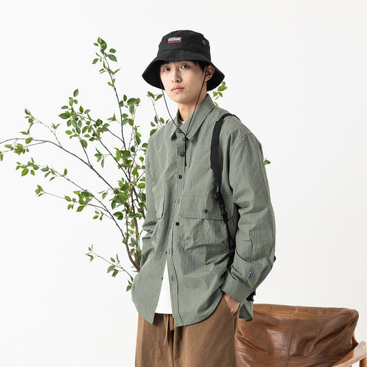 Unisex Shirt Vintage Large Loose Pockets Plaid