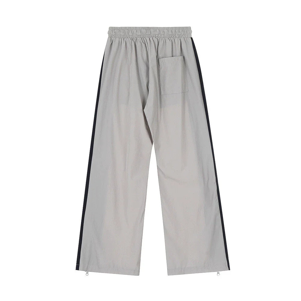 Men Sweatpants Side Zipper Stitching Casual Wide Leg Pants Elastic Waist Straight-Leg Trousers