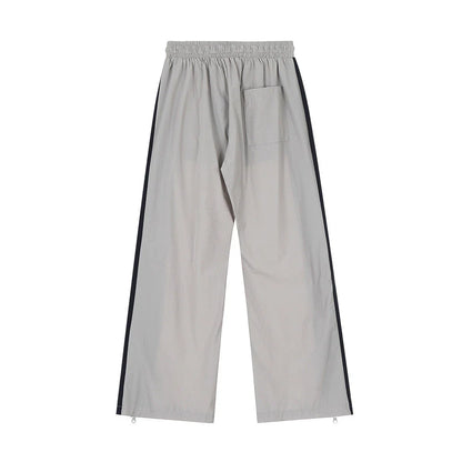 Men Sweatpants Side Zipper Stitching Casual Wide Leg Pants Elastic Waist Straight-Leg Trousers