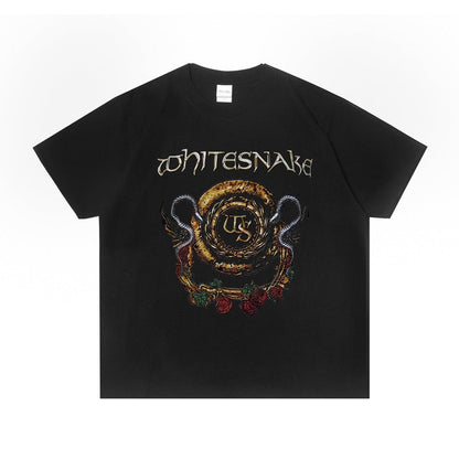 Rock Star T Shirt Whitesnake Band Popular Rock Print T-shirt Short Sleeve Loose Cotton
