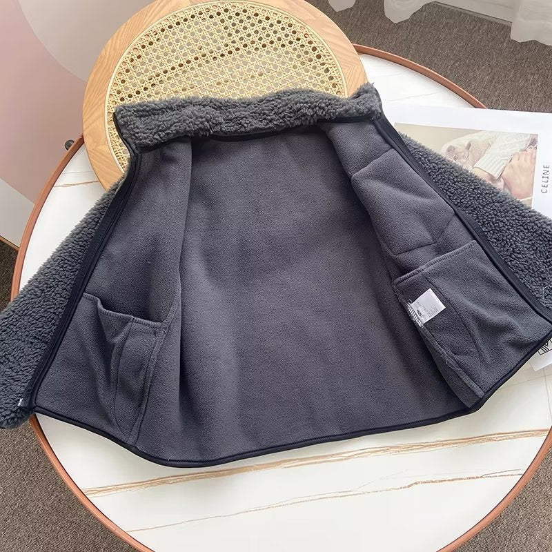 Women Cotton Coat Windproof Faux Cashmere Cardigan Coat for Children