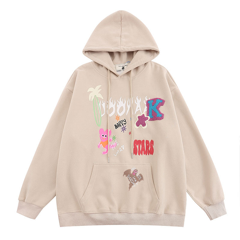 Men Hoodie Autumn and Winter Cartoon Foam Printed Hooded Sweater