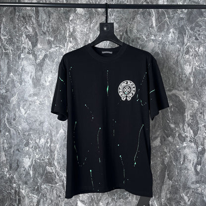 CHH Chrome Heart T Shirts Cross Leather Print Short Sleeve T-Shirt Loose