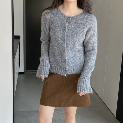 Women Cardigan Sweater Spring Alpaca Fleece/Fiber Cardigan Jacket Long-Sleeved round Neck Sweater Cardigan D2366