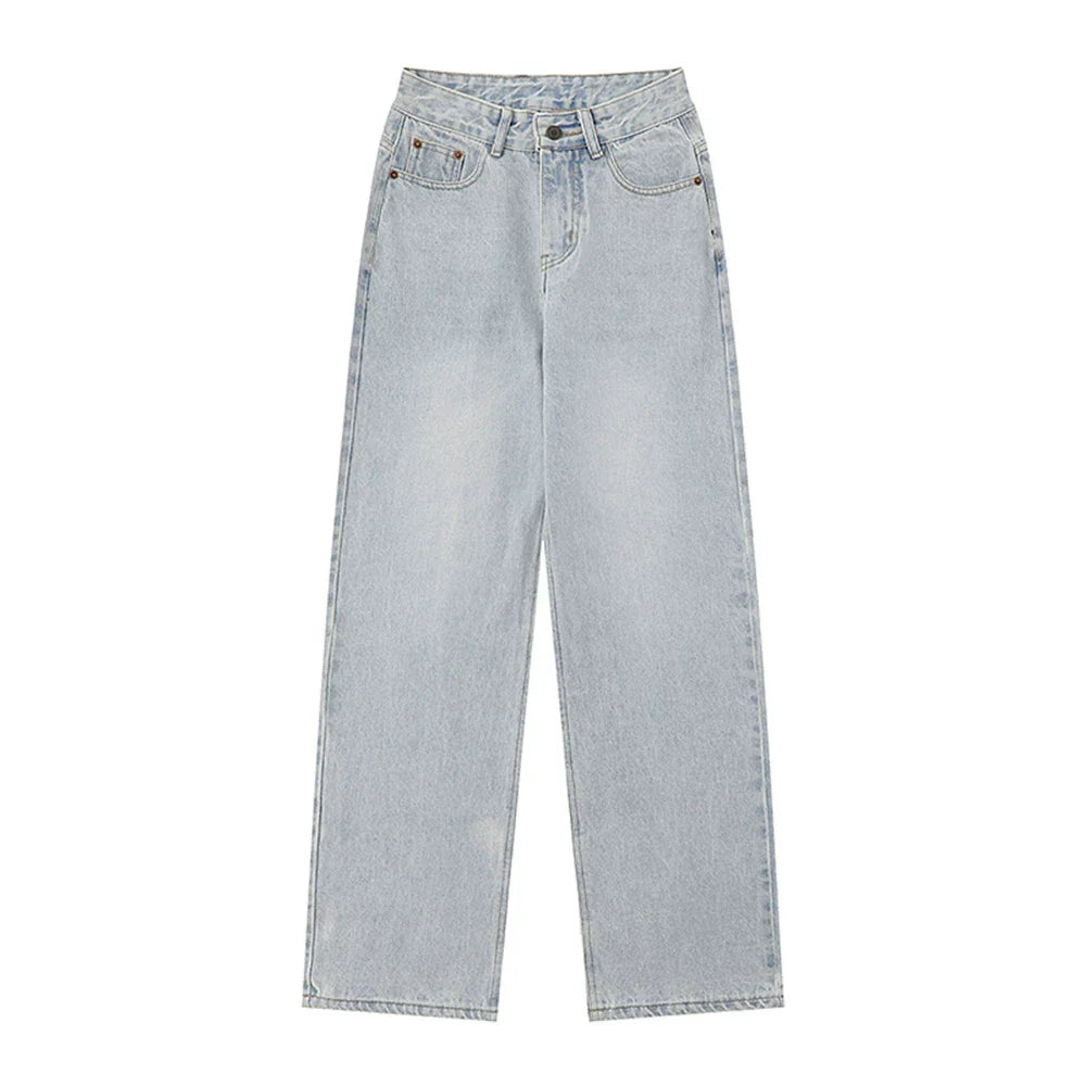 Women Pants Pocket Jeans Loose Straight Trousers