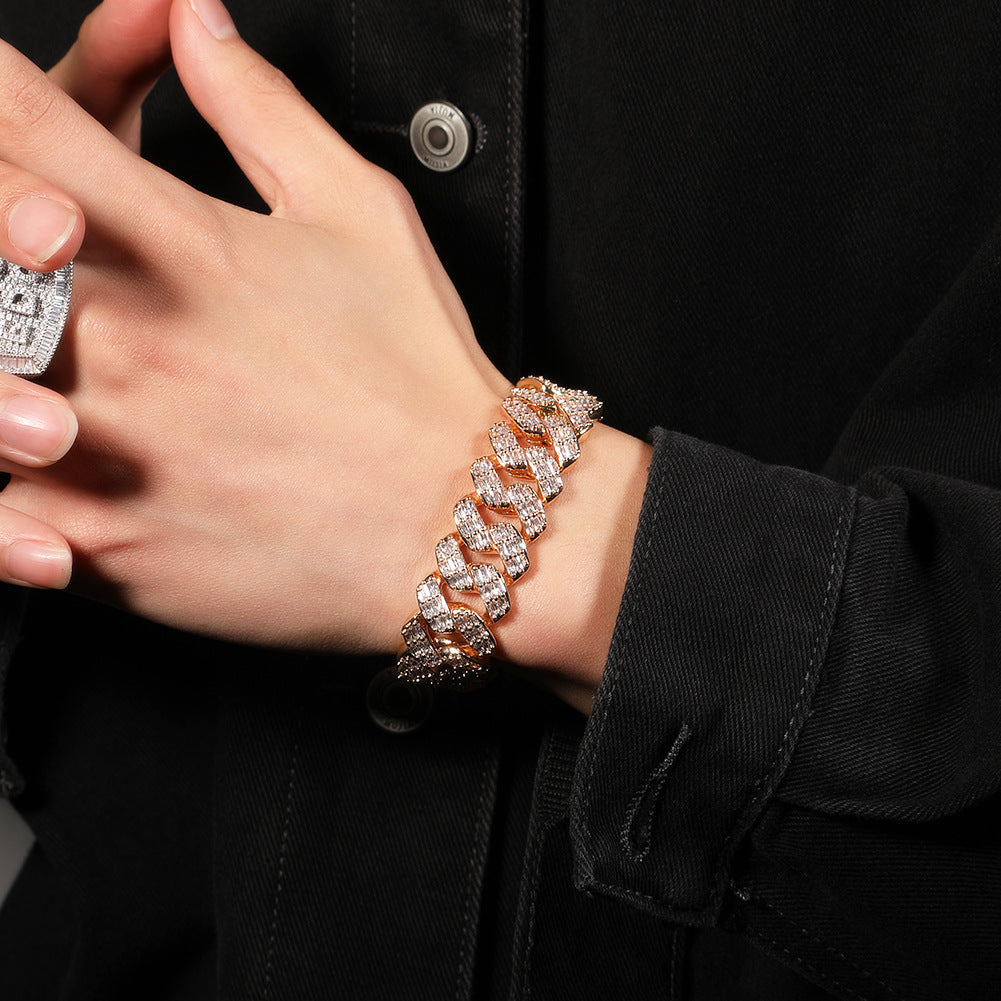 Bracelet Three Rows T-Square Zircon Full Diamond Hip Hop Bracelet Luxury Royalty Spectrum