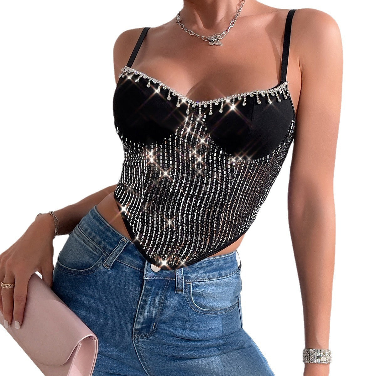 Women Party Tops Sexy Tassel Sequined Suspender Vest