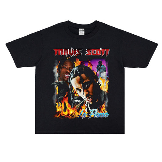 Rock Star T Shirt Rapper Travis Scott Loose-Fitting Pure Cotton T-shirt Men and Women