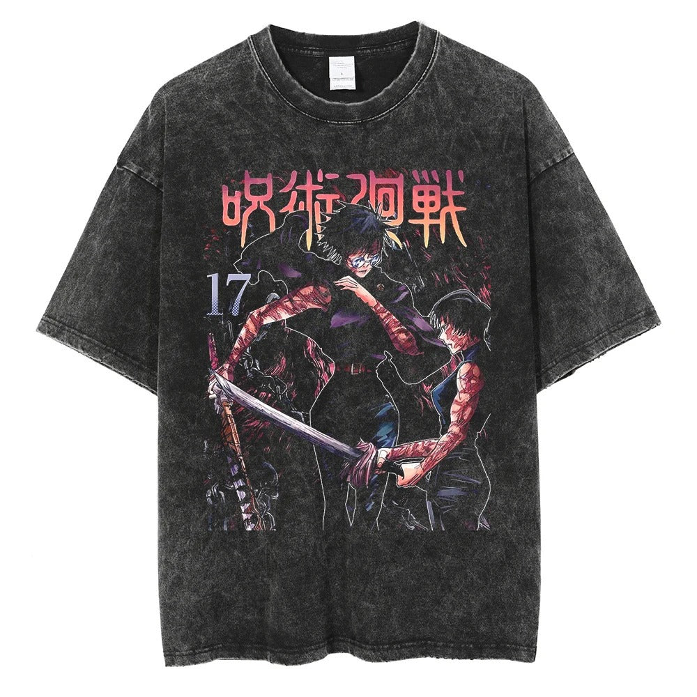 Men Vintage T-shirt Harajuku Anime Graphic Print T-Shirt