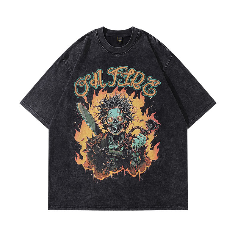 Men T-shirt Hip Hop Retro Heavy Half Sleeve Tee