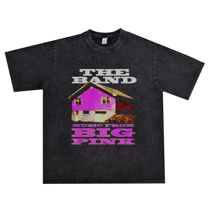 Rock Star T Shirt Canadian Orchestra the Band Rock Washed Retro Style Personality T-shirt Short Sleeve Cotton Loose