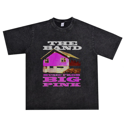 Rock Star T Shirt Canadian Orchestra the Band Rock Washed Retro Style Personality T-shirt Short Sleeve Cotton Loose