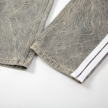 Men Jeans Make Old Ripped Side Stripes