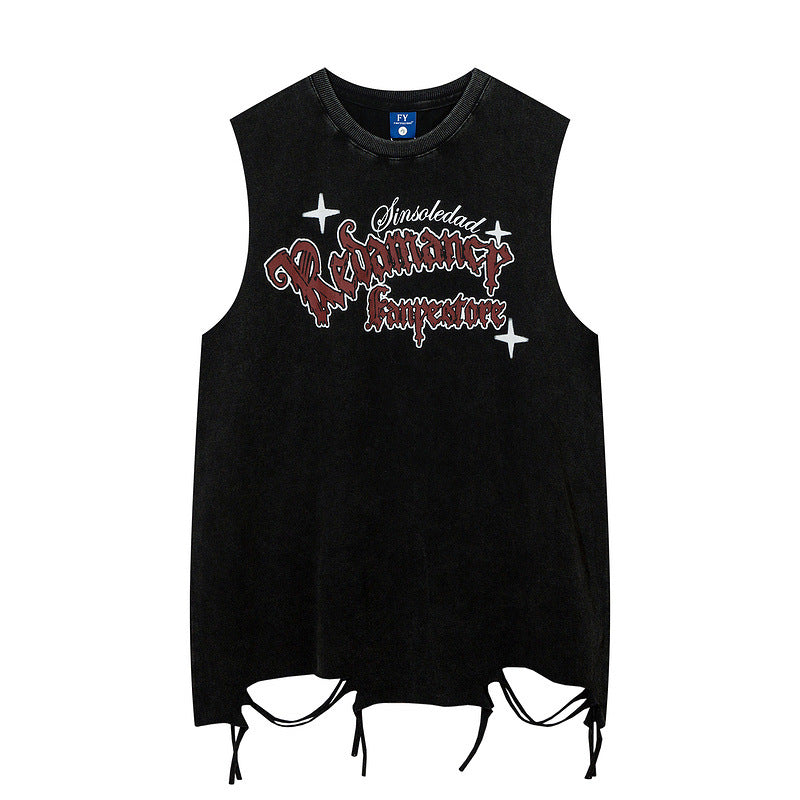 Women Vest Necklace Vest Wide Ripped Loose Sleeveless T-shirt Sports Top