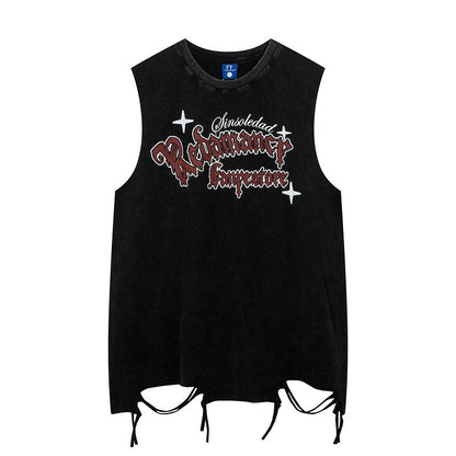 Women Vest Necklace Vest Wide Ripped Loose Sleeveless T-shirt Sports Top