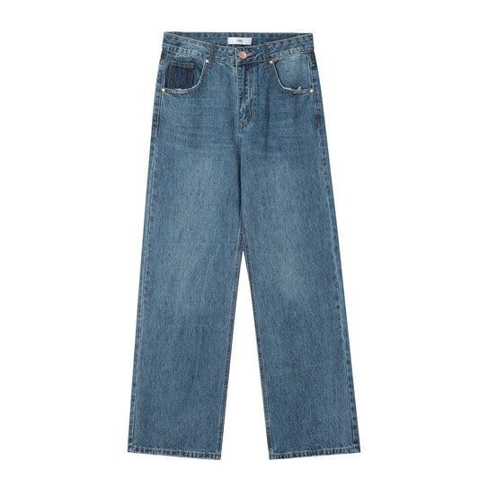 Men Jeans Solid Color Personalized Loose Raw Hem
