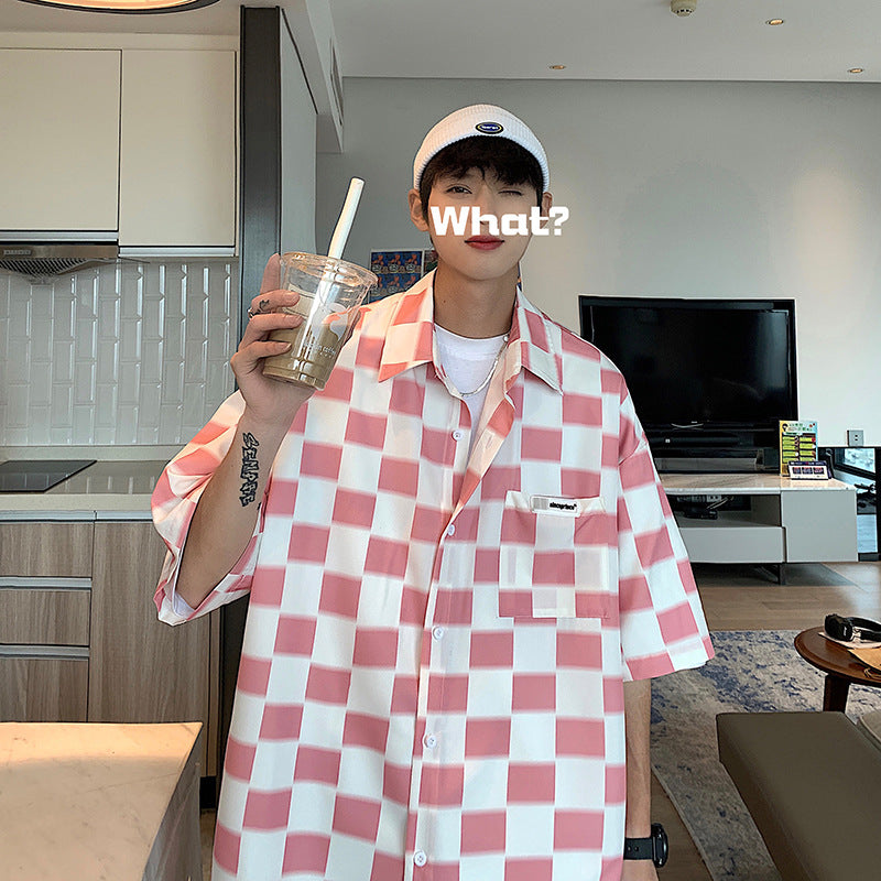 Men Shirts Chessboard Plaid Loose and Handsome Coat