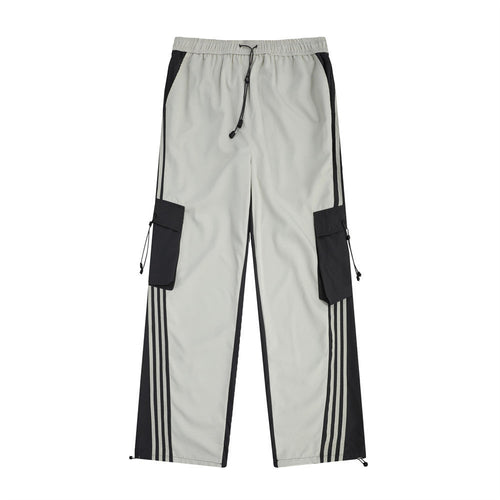 Men Sweatpants Contrast Color Striped Multi-Pocket Workwear Casual Pants Loose Straight Wide Leg Pants Men Sports Jogger Pants