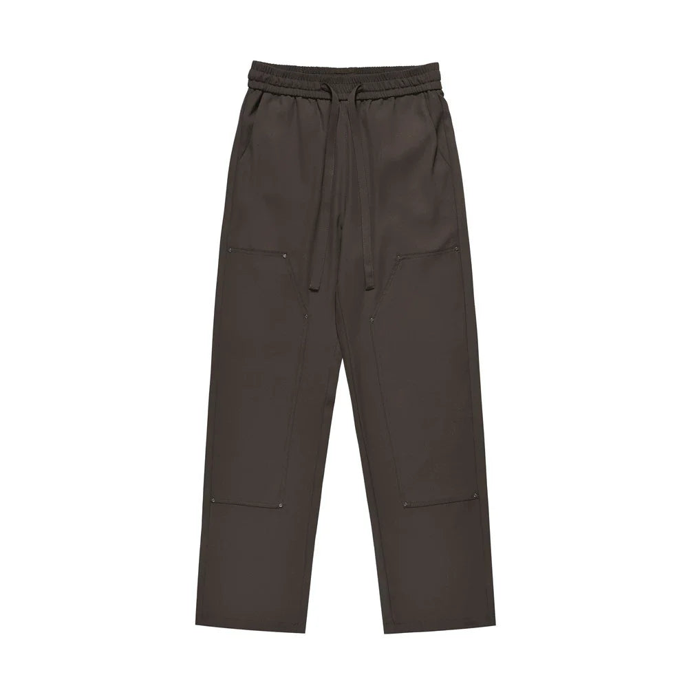 Men Sweatpants Solid Color Casual Trousers Elasticated Pants Wide-Leg Overalls