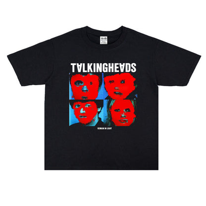 Rock Star T Shirt Talking Heads Band Washed Distressed T-shirt Loose Men's and Women's Same Style Short Sleeve