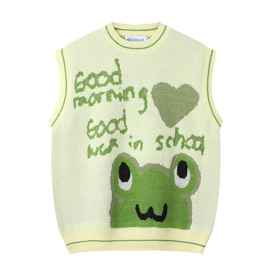 Men Sweater Cartoon Frog Jacquard Sweater